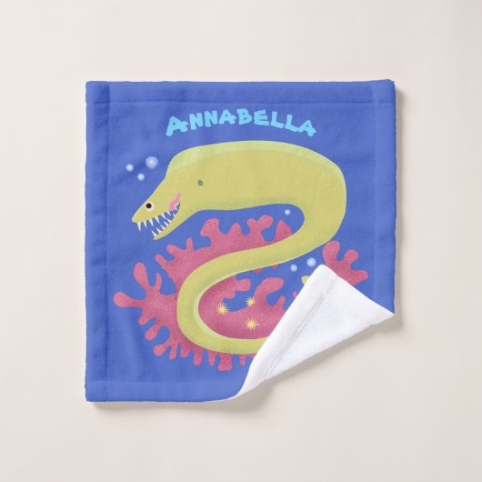 グリーンモレイウナギおもしろいアニメイラストレーション バスタオルセット (ウォッシュタオル)