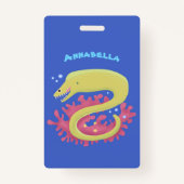 グリーンモレイウナギおもしろいアニメイラストレーション バッジ (裏面)