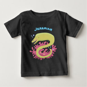 グリーンモレイウナギおもしろいアニメイラストレーション ベビーTシャツ