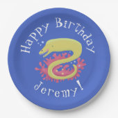 グリーンモレイウナギおもしろいアニメイラストレーション ペーパープレート (正面)