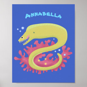 グリーンモレイウナギおもしろいアニメイラストレーション ポスター