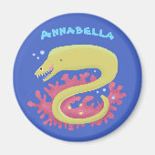 グリーンモレイウナギおもしろいアニメイラストレーション マグネット (正面)