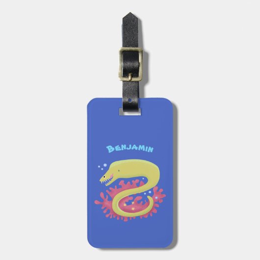 グリーンモレイウナギおもしろいアニメイラストレーション ラゲッジタグ (正面縦)