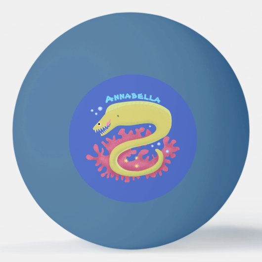 グリーンモレイウナギおもしろいアニメイラストレーション 卓球ボール (正面)