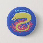 グリーンモレイウナギおもしろいアニメイラストレーション 缶バッジ (正面)