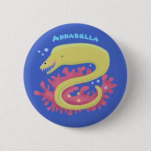 グリーンモレイウナギおもしろいアニメイラストレーション 缶バッジ (正面)