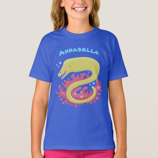 グリーンモレイウナギおもしろいアニメイラストレーション Tシャツ (正面)