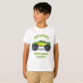 グリーンモンスタートラックの子供の誕生日パーティー Tシャツ (正面フル)