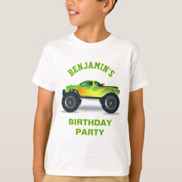 グリーンモンスタートラックの子供の誕生日パーティー Tシャツ