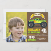 グリーンモンスタートラックキッズフォトバースデーパーティー 招待状 (正面)