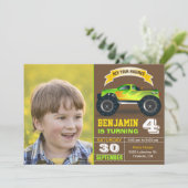 グリーンモンスタートラックキッズフォトバースデーパーティー 招待状 (スタンド正面)