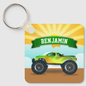 グリーンモンスタートラックパーソナライズされたー名キッズルーム キーホルダー (正面)