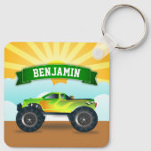 グリーンモンスタートラックパーソナライズされたー名キッズルーム キーホルダー (裏面)