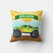 グリーンモンスタートラックパーソナライズされたー名キッズルーム クッション (裏面)