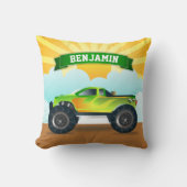 グリーンモンスタートラックパーソナライズされたー名キッズルーム クッション (正面)