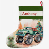 グリーンモンスタートラックボーイズ ラージクリスマスストッキング (裏面)