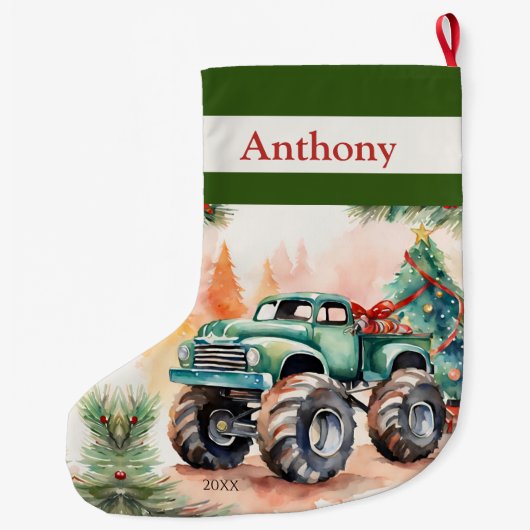 グリーンモンスタートラックボーイズ ラージクリスマスストッキング (裏面)