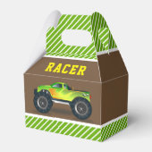 グリーンモンスタートラック子供の誕生日パーティー フェイバーボックス (正面サイド)