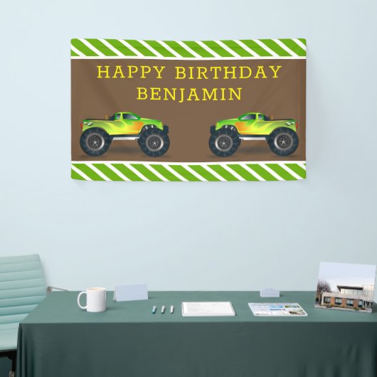 グリーンモンスタートラック子供の誕生日パーティー 横断幕 (トレードショー)
