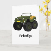 グリーンモンスタートラック漫画イラストレーション カード (黄色い花)