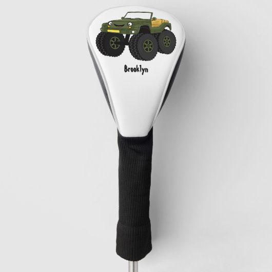 グリーンモンスタートラック漫画イラストレーション ゴルフヘッドカバー (正面)