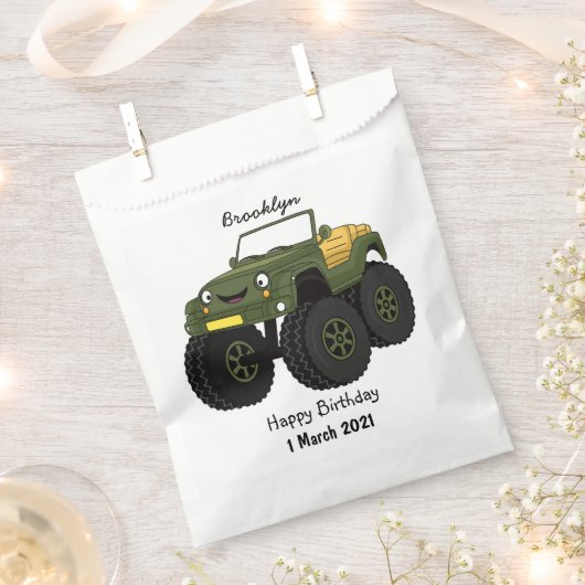 グリーンモンスタートラック漫画イラストレーション フェイバーバッグ (クリップ留めされた状態)