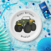 グリーンモンスタートラック漫画イラストレーション ペーパープレート (パーティー)