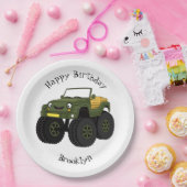 グリーンモンスタートラック漫画イラストレーション ペーパープレート (パーティー)