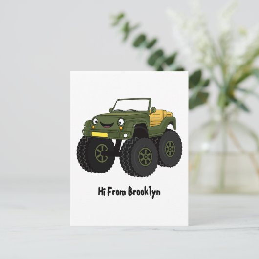 グリーンモンスタートラック漫画イラストレーション ポストカード (スタンド正面)