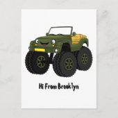 グリーンモンスタートラック漫画イラストレーション ポストカード (正面)