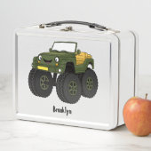 グリーンモンスタートラック漫画イラストレーション メタルランチボックス (インサイチュ)