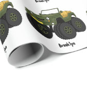 グリーンモンスタートラック漫画イラストレーション ラッピングペーパー (ロールコーナー)