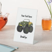 グリーンモンスタートラック漫画イラストレーション 台座サイン (インサイチュ)