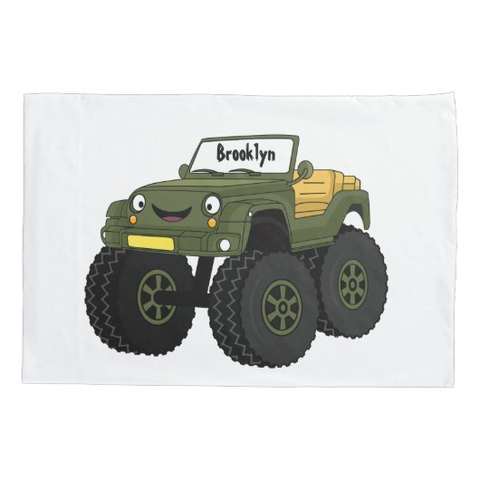 グリーンモンスタートラック漫画イラストレーション 枕カバー (裏面)