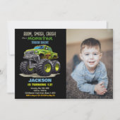 グリーンモンスタートラック誕生日招待状写真 招待状 (正面)