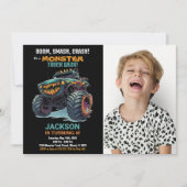 グリーンモンスタートラック誕生日招待状写真 招待状 (正面)