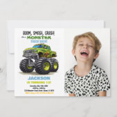 グリーンモンスタートラック誕生日招待状写真 招待状 (正面)