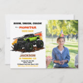 グリーンモンスタートラック誕生日招待状写真 招待状 (正面)