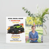 グリーンモンスタートラック誕生日招待状写真 招待状 (スタンド正面)