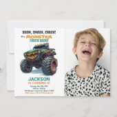 グリーンモンスタートラック誕生日招待状写真 招待状 (正面)