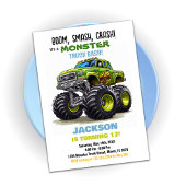 グリーンモンスタートラック誕生日招待状 招待状