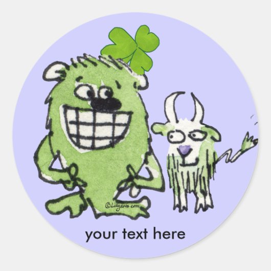 グリーンモンスターヤギのシャムロックマンガスティッカー ラウンドシール (正面)