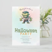 グリーンモンスター水彩グリーンハロウィンパーティー 招待状 (スタンド正面)