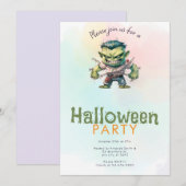グリーンモンスター水彩グリーンハロウィンパーティー 招待状 (正面/裏面)
