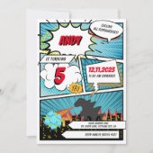 グリーンモンスター漫画スーパーヒーロー誕生日招待状 招待状 (正面)