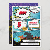 グリーンモンスター漫画スーパーヒーロー誕生日招待状 招待状 (正面/裏面)