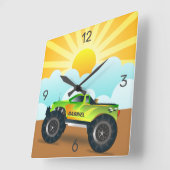 グリーンモンスター·トパーソナライズされたラックにキッズ·ルーム スクエア壁時計 (傾斜)