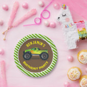 グリーンモンスター トラックの子供の誕生日パーティー ペーパープレート (パーティー)