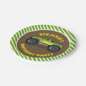 グリーンモンスター トラックの子供の誕生日パーティー ペーパープレート (アングル)