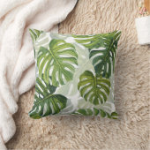 グリーンモンステラ熱帯水色 クッション (ブランケット)